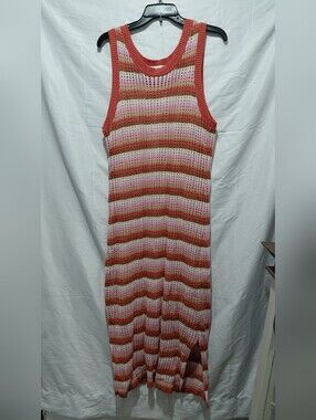 C&C California Open-Knit Striped Top in Pink and Rust